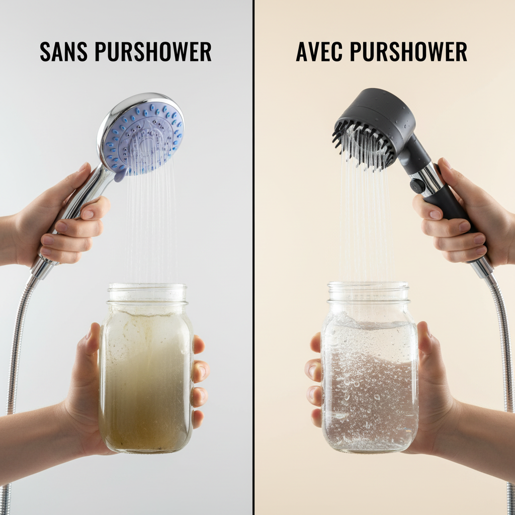 Sans vs Avec PurShower eau sale mains correctes